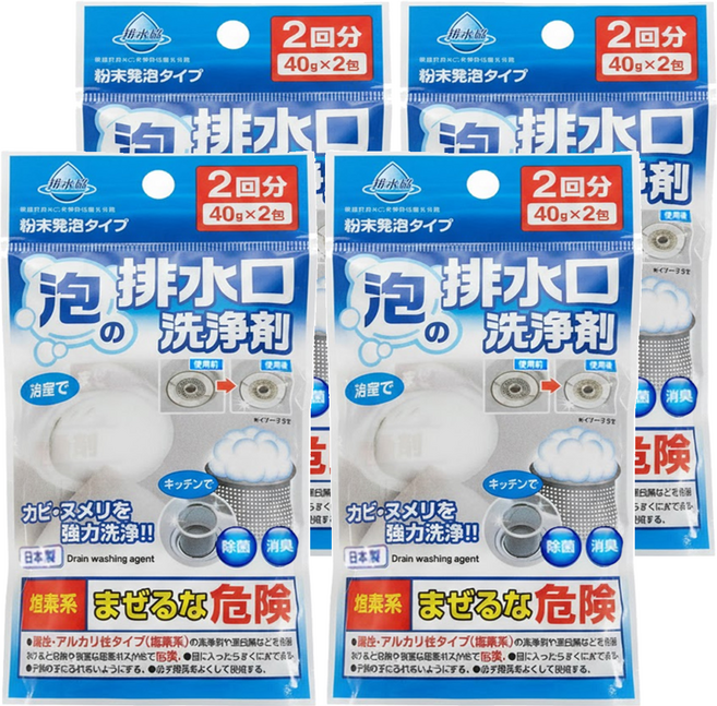 不動化學 排水口泡沫清潔劑 2包, 80g, 4袋