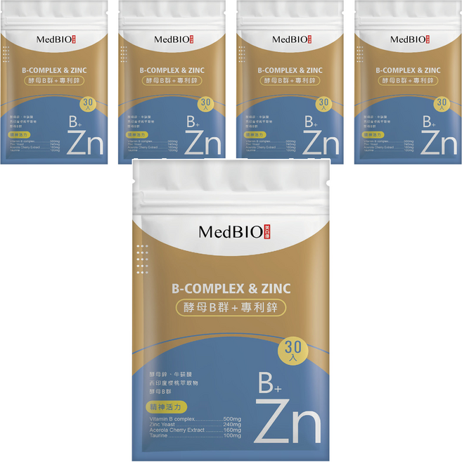 MedBIO 美百優 酵母B群 + 專利鋅, 500mg, 30顆, 5包