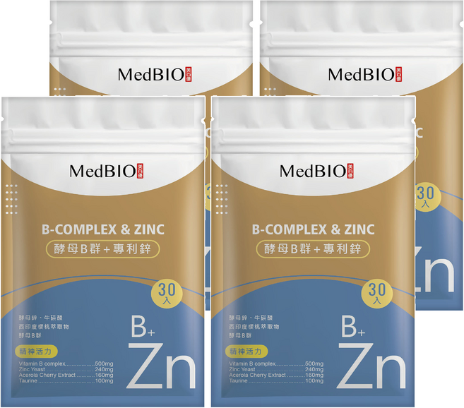 MedBIO 美百優 酵母B群 + 專利鋅, 500mg, 30顆, 4包