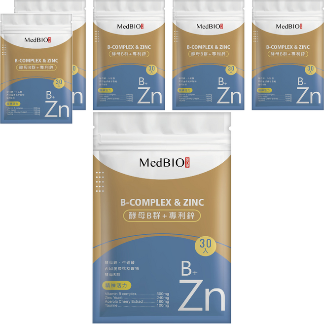 MedBIO 美百優 酵母B群 + 專利鋅, 500mg, 30顆, 6包