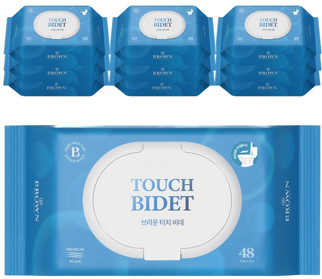 브라운 터치 비데 물티슈 물에 잘 녹는 화장실용 저자극 비데티슈 캡형, 55g, 48매, 10개