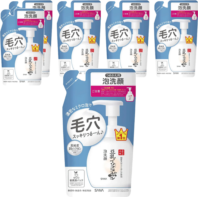 SANA 莎娜 豆乳美肌 泡沫洗顏慕斯補充包 清爽型, 180ml, 6包