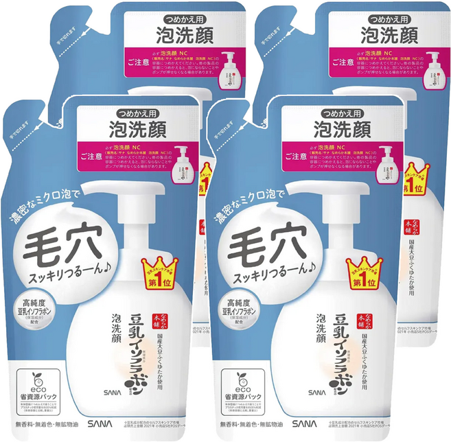SANA 莎娜 豆乳美肌 泡沫洗顏慕斯補充包 清爽型, 180ml, 4包