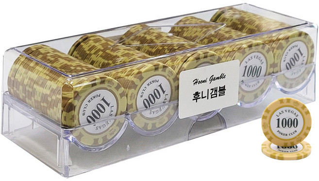 후니갬블 라스베가스 클레이 포커칩 100p + 아크릴케이스 세트, 숫자1000, 1개