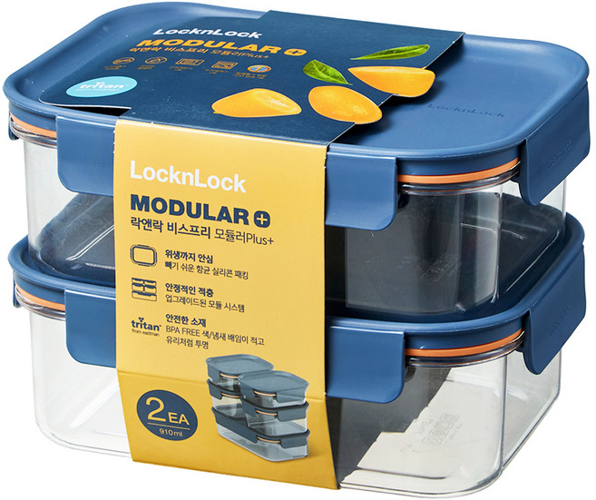 락앤락 비스프리 모듈러 플러스 밀폐용기 LBF404RS2, 2개, 910ml