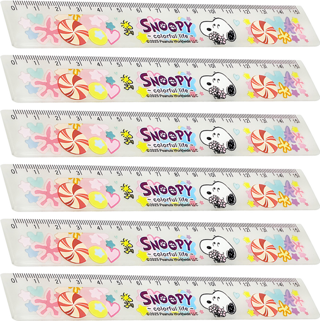 PEANUTS 史努比 小日子15公分溝引尺, 白色, 6個
