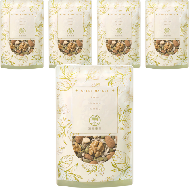 GreenMarket 菓青市集 元氣綜合堅果 低溫烘焙/無調味/原味, 230g, 5包