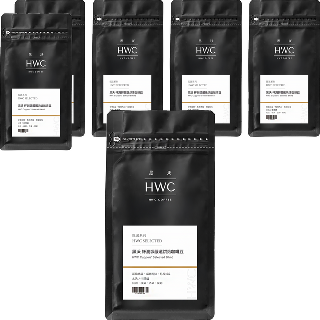HWC 黑沃咖啡 杯測師嚴選烘焙咖啡豆 1磅, 咖啡豆(無研磨), 454g, 6包