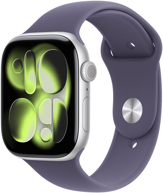 Apple 2025 애플워치 11, 실버, 46mm, GPS, 알루미늄,실버/퍼플 포그 스포츠 밴드, M/L