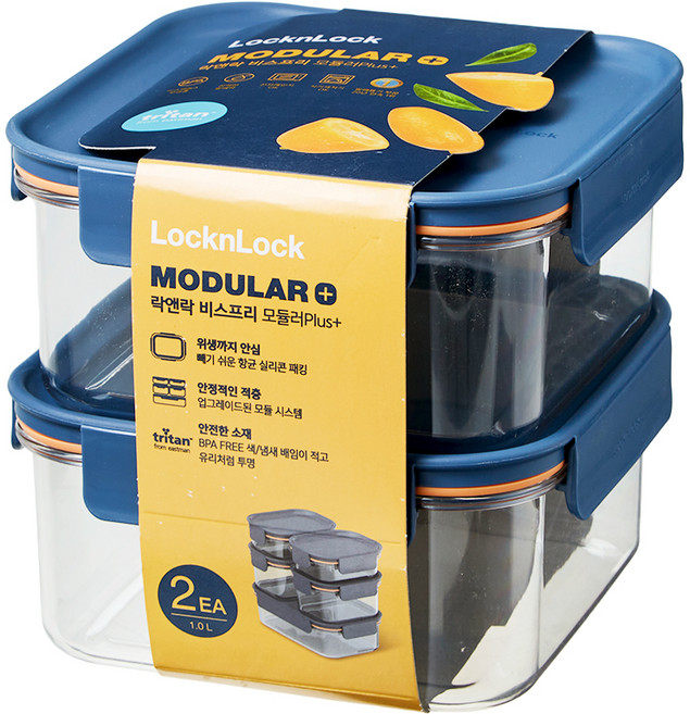 LocknLock 樂扣樂扣 Bisfree Modular Plus 密封容器 LBF452RS2, 2個, 1L