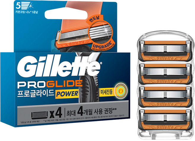 질레트 정품 프로글라이드 파워 면도날, 4개입, 1개