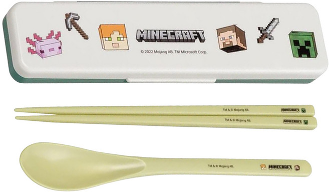 Skater CCS3SAAG 抗菌兒童餐具組 湯匙筷子二件組, 筷子 + 湯匙 + 收納盒, Minecraft麥塊, 1組