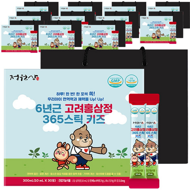 정원삼 6년근 고려홍삼정 365 스틱 키즈 30포 + 쇼핑백, 300ml, 12개