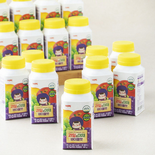 비락 유기가공식품인증 과일 앤 야채 바이올렛 키즈 주스, 135ml, 24개