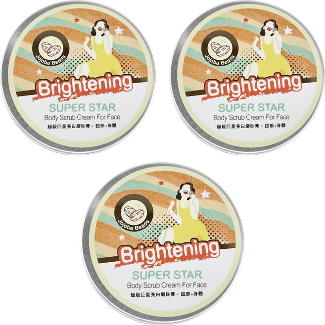 超級巨星亮白磨砂膏(臉部+身體), 200ml, 3罐