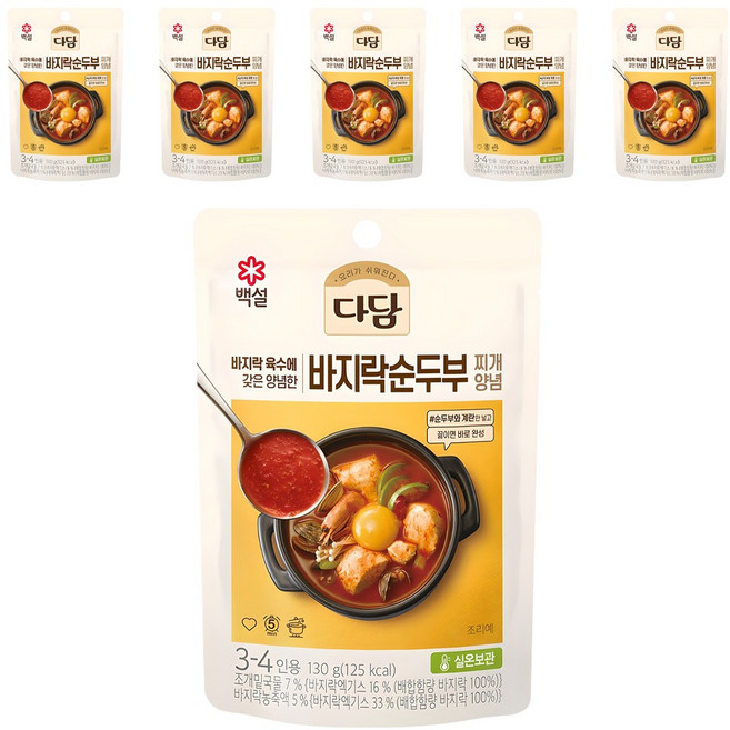 다담 바지락순두부 찌개양념, 130g, 6개