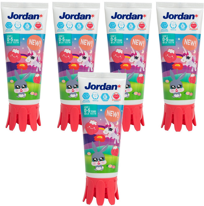 조르단 뉴스텝1 어린이 불소 치약 딸기향, 90g, 5개