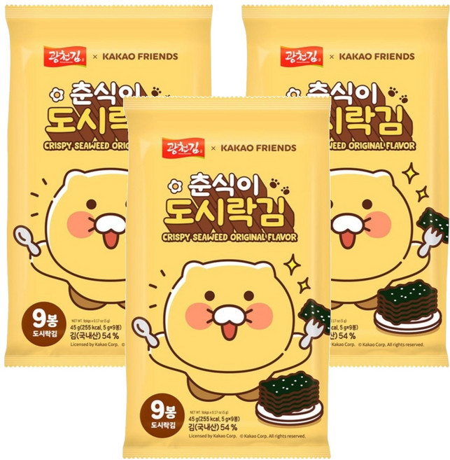 광천김 카카오 춘식이 재래 도시락김, 5g, 27개