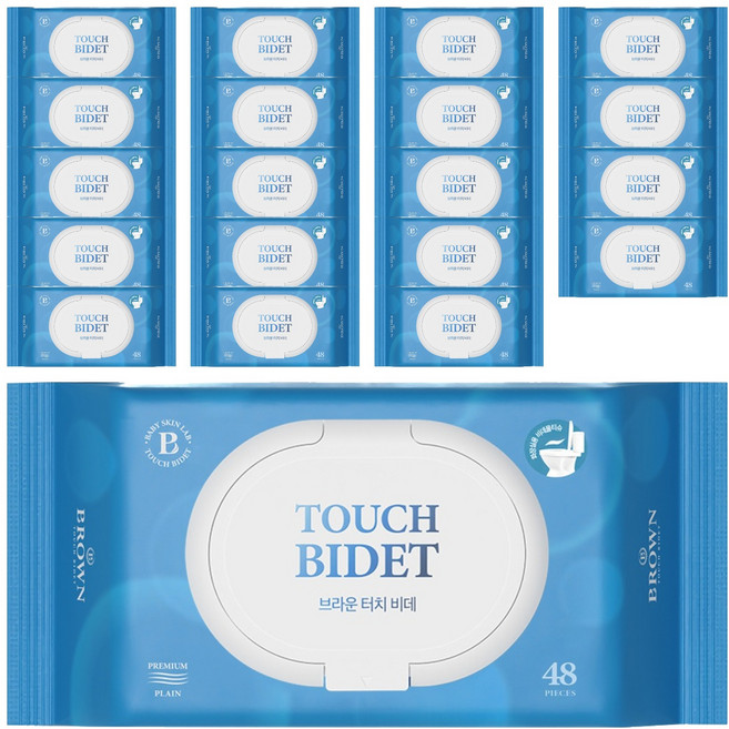 브라운 터치 비데 물티슈 물에 잘 녹는 화장실용 저자극 비데티슈 캡형, 55g, 48매, 20개
