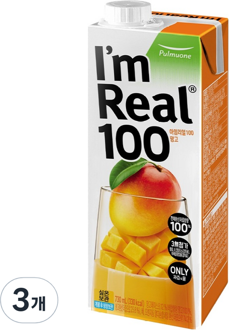 아임리얼 100 망고, 3개, 730ml