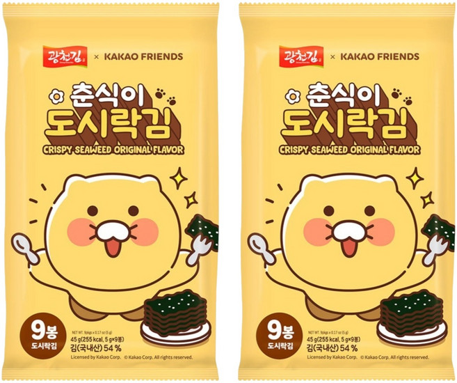 광천김 카카오 춘식이 재래 도시락김, 5g, 18개