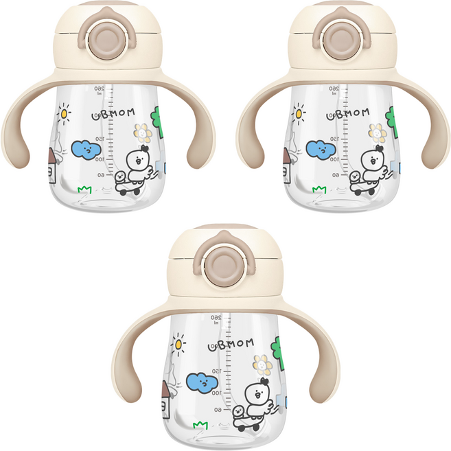 유비맘 트라이탄 데일리 원터치 빨대컵, 260ml, 3개, 초코