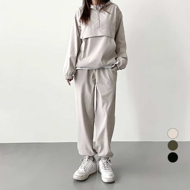 잘빠진 여성용 어반 아노락 반집업 조거 상하의 세트