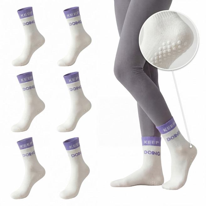플로우데이 여성용 Keep doing 논슬립 2단 요가 양말 6켤레
