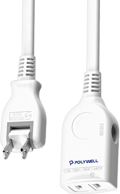 POLYWELL 寶利威爾 2P中繼型電源延長線, 3.6m, 白色, 1條