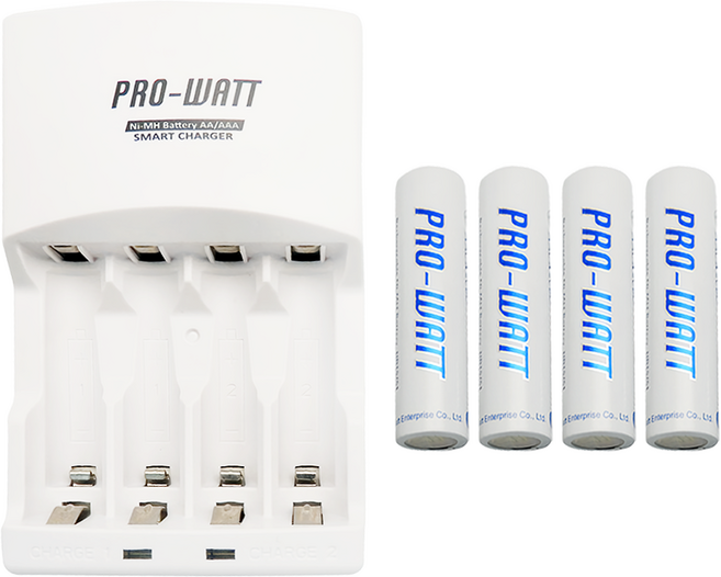 PRO-WATT 華志 低自放電鎳氫電池充電組 3號 PW-1236-20 充電器 + 電池 x 4顆, 1組