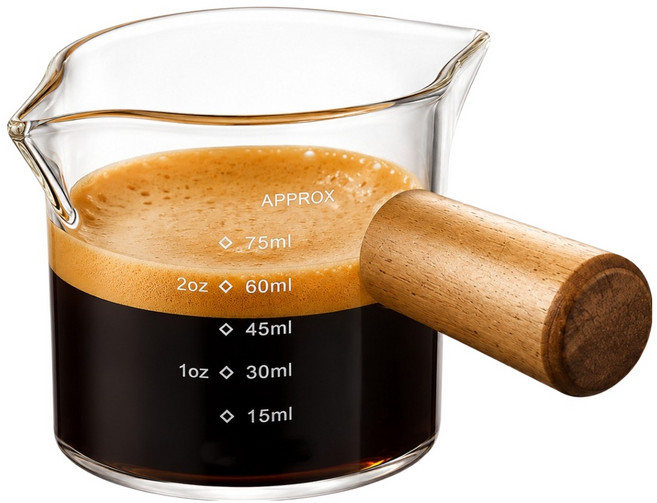코휀하임 내열유리 우드 핸들 커피 계량 양면 샷잔 100ml, 혼합색상, 1개