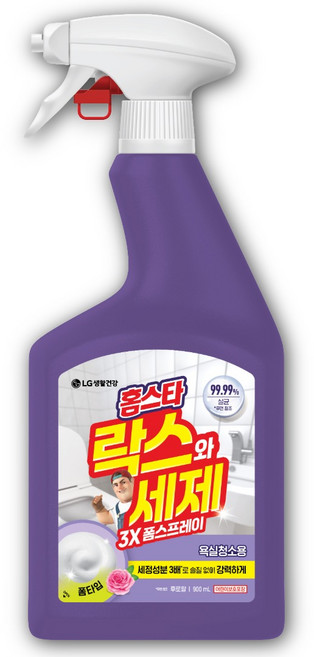 홈스타 락스와 세제 3X 폼스프레이 후로랄 욕실청소용, 900ml, 1개