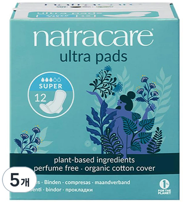 나트라케어 울트라 패드 윙 생리대 날개형, 중형, 12개입, 5개 - 쿠팡