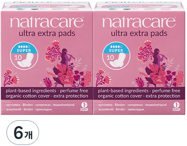 나트라케어 엑스트라 패드 생리대 날개형, 중형, 10개입, 6개 - 쿠팡