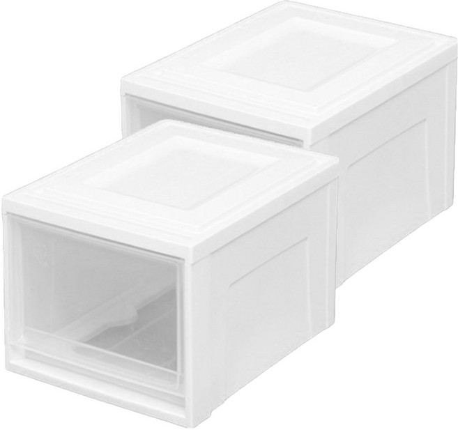 아이리스 국내생산 시스템 수납함 슬라이딩 서랍장 BC-450D, 클리어/화이트, 2개