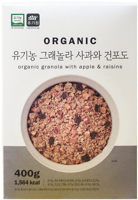 유가원 유기농 그래놀라 사과와 건포도 시리얼, 400g, 1개