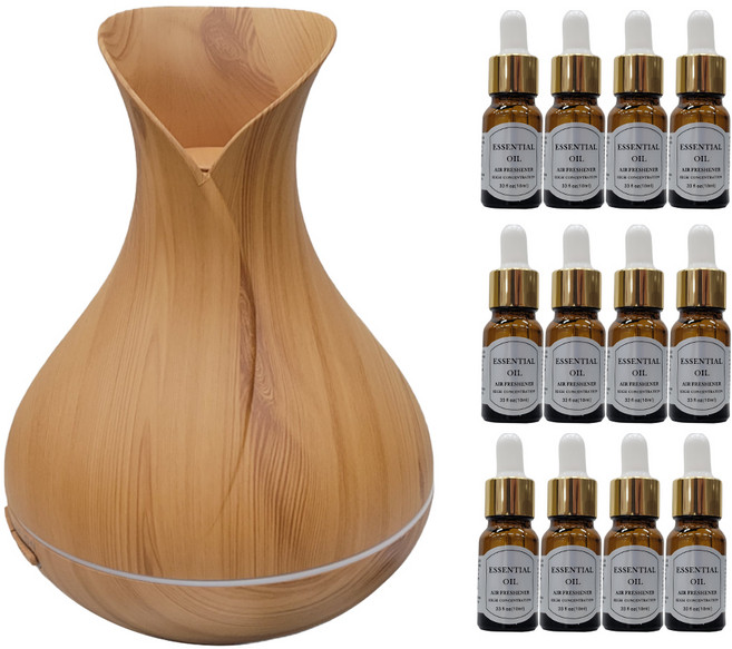 花瓶香氛水氧機+12瓶精油 300ml 7 LED色彩選項, CAAD0046AS4, 淺色木紋