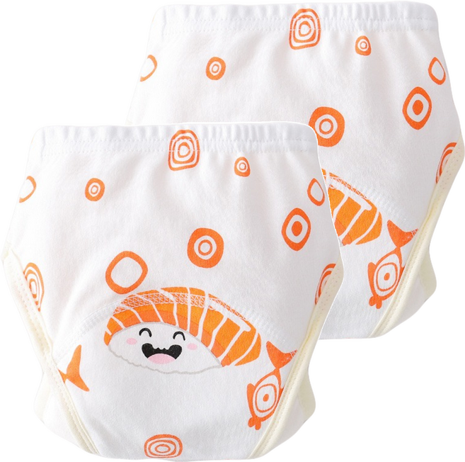 加厚6層學習褲/尿布褲 16~21kg 2件, 蝦子壽司 白色, 1組