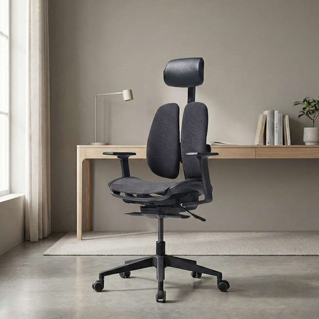 듀오백 골드 사무용 컴퓨터 책상 메쉬의자 D2500G-DAM, 블랙