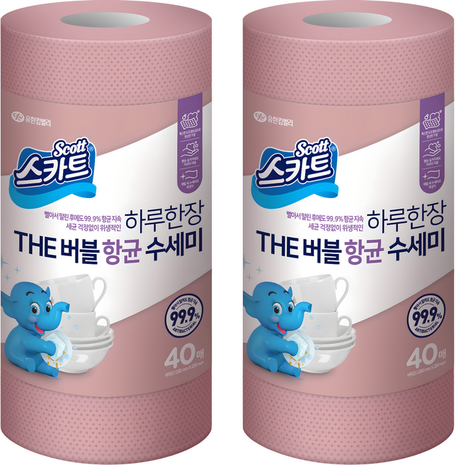 스카트 하루한장 THE 버블 항균 수세미, 로즈핑크, 40개입, 2개