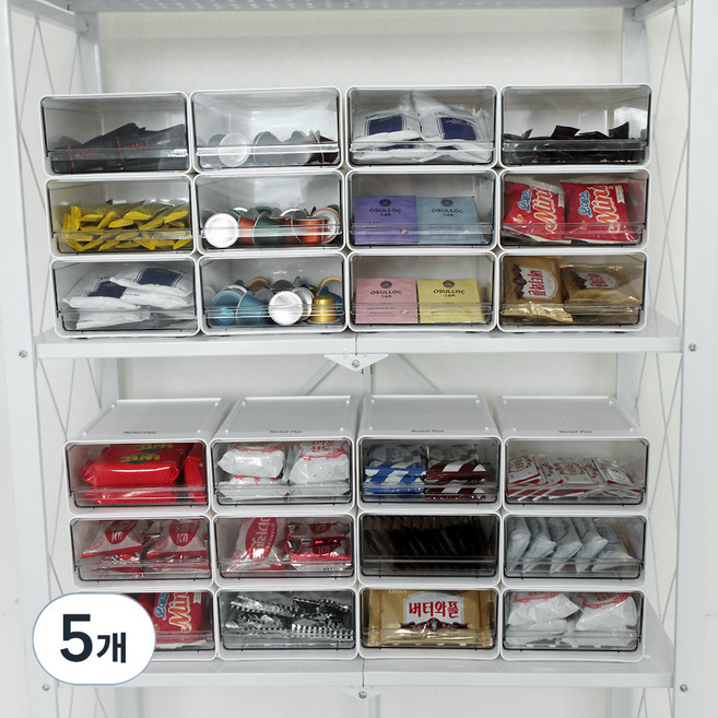 마켓플랜 콤비 다용도 적층 슬라이딩 펜트리 수납함, 투명, 5개