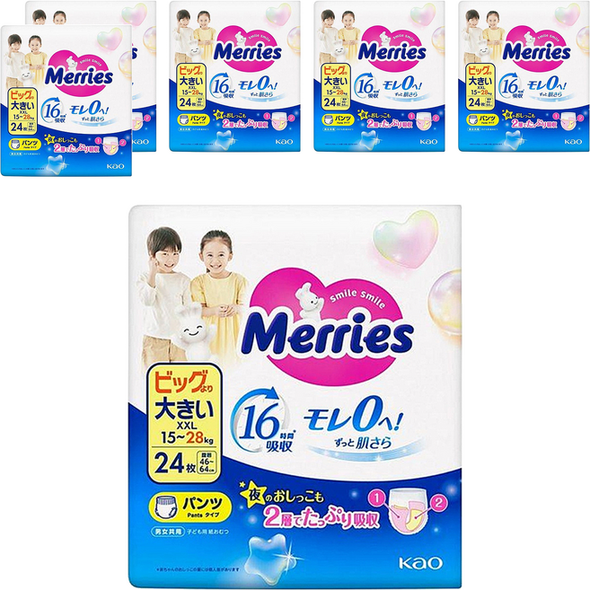 Merries 妙而舒 日本境內版 金緻柔點透氣褲型尿布 15~28kg, XXL, 144片
