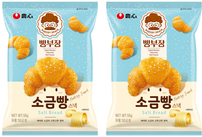 NONGSHIM 農心 麵包部長 奶油鹽可頌造型餅乾, 55g, 2包