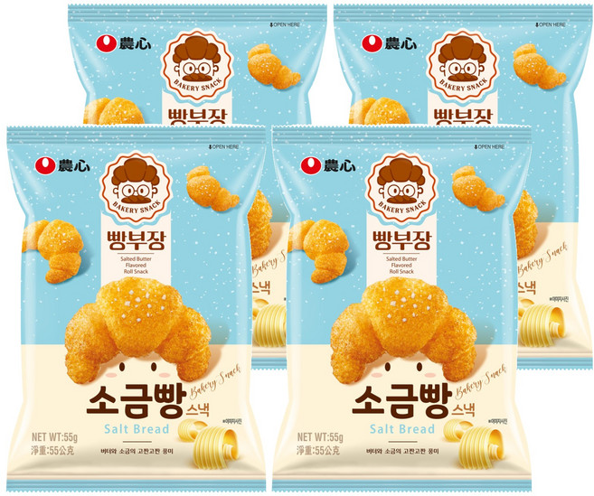 NONGSHIM 農心 麵包部長 奶油鹽可頌造型餅乾, 55g, 4包