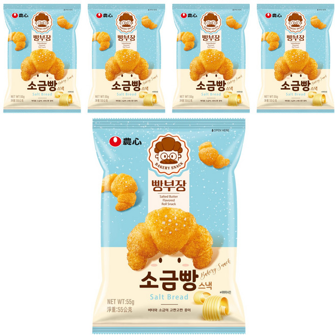 NONGSHIM 農心 麵包部長 奶油鹽可頌造型餅乾, 55g, 5包