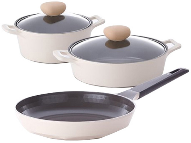 네오플램 캐럿 3종 냄비프라이팬세트, 아이보리, 양수냄비 20cm + 전골냄비 24cm + 프라이팬 28cm, 3개
