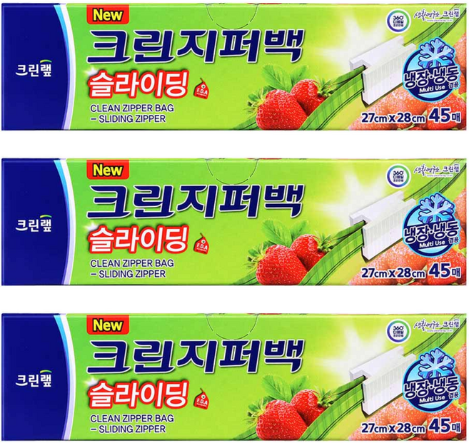 크린랩 대용량 슬라이딩 지퍼백 27 x 28 cm, 대(L), 45개입, 3개