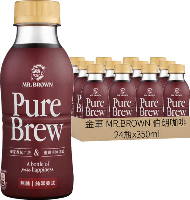 金車 MR.BROWN 伯朗咖啡 Pure Brew 純萃美式, 24瓶, 350ml