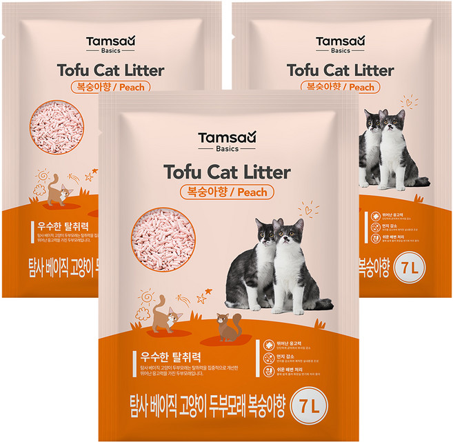탐사 베이직 프리미엄 고양이 두부모래 7L, 복숭아향, 3개