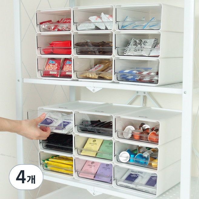 마켓플랜 콤비 다용도 적층 슬라이딩 펜트리 수납함, 투명, 4개